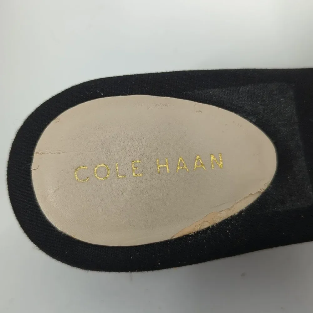 Cole Haan Giselle Espadrille Slide Sandals Black Suede Upper Woven High Heels 8B
